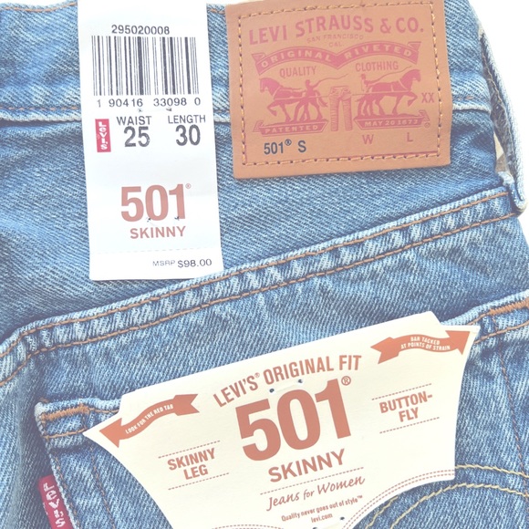 LEVI’S 501 Skinny Leg Button Fly Original Fit 25x30 Whiskering Distressed NEW - Picture 12 of 14